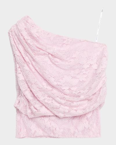 Self-Portrait Rhinestone Lace Asymmetric Drape Top