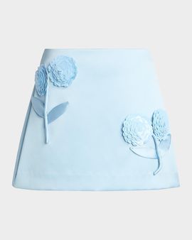 Self-Portrait Satin 3D Sequined Flower Mini Skirt