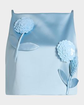 Self-Portrait Satin 3D Sequined Flower Top
