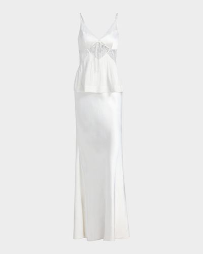 Self-Portrait Satin Lace-Trim Maxi Dress