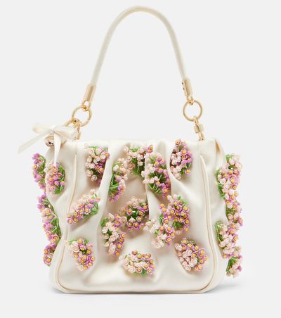 Self-Portrait Self-Portrait Beaded floral satin tote bag