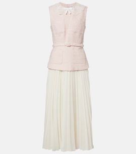 Self-Portrait Self-Portrait Belted pleated bouclÃ© and chiffon midi dress