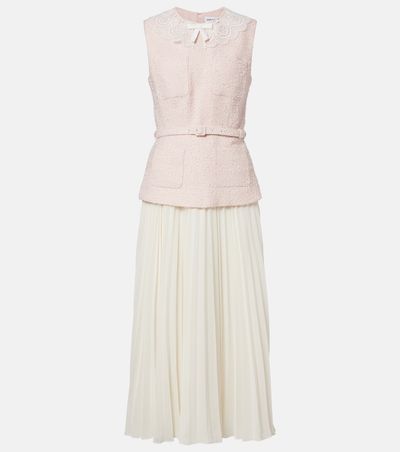 Self-Portrait Self-Portrait Belted pleated bouclÃ© and chiffon midi dress