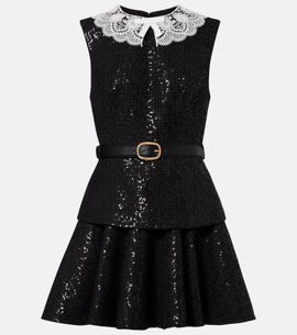 Self-Portrait Self-Portrait Belted sequined bouclÃ© minidress