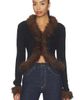 self-portrait self-portrait Black Faux Fur Knit Cardigan - 1