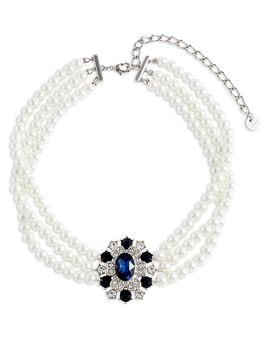 Self-portrait Self-Portrait Blue Crystal Imitation Pearl Choker, 11.9