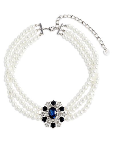 Self-portrait Self-Portrait Blue Crystal Imitation Pearl Choker, 11.9