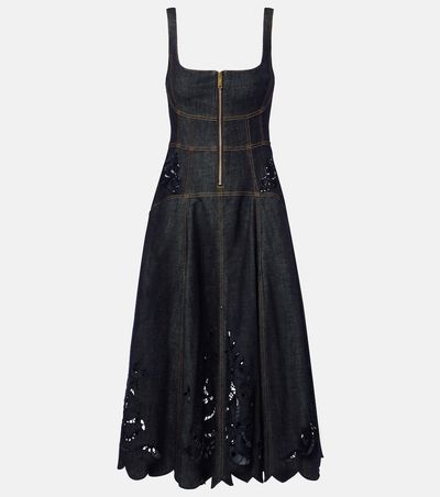 Self-Portrait Self-Portrait Broderie anglaise denim midi dress