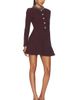 self-portrait self-portrait Burgundy Textured Knit Embellished Mini Dress - 2