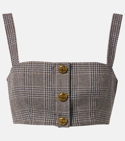Self-Portrait Self-Portrait Checked cotton and linen bra top