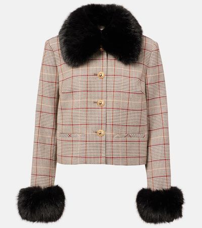 Self-Portrait Self-Portrait Checked faux fur-trimmed jacket