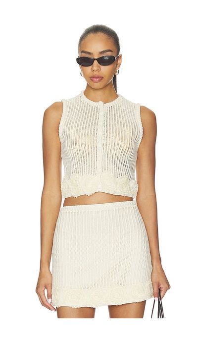 self-portrait self-portrait Cream Crochet Flower Knit Top