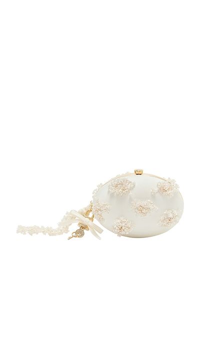 self-portrait self-portrait Cream Satin Floral Beaded Oval Clutch