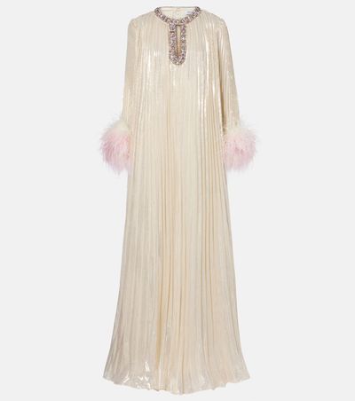 Self-Portrait Self-Portrait Embellished feather-trimmed silk-blend maxi dress