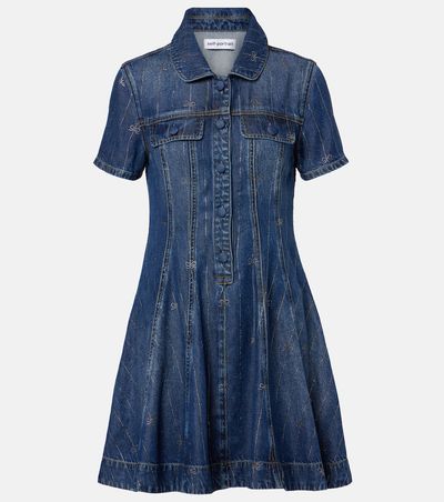 Self-Portrait Self-Portrait Embellished pleated denim minidress
