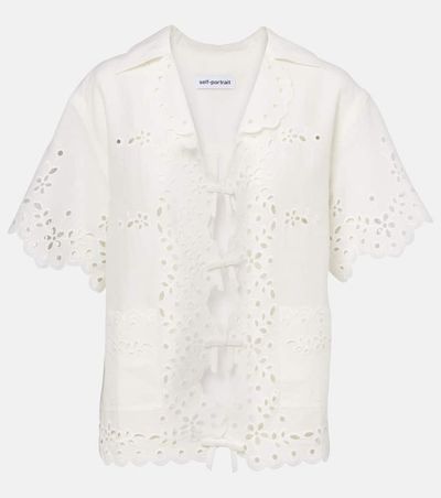 Self-Portrait Self-Portrait Embroidered cutout linen and cotton top