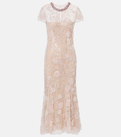 Self-Portrait Self-Portrait Floral sequined mesh midi dress
