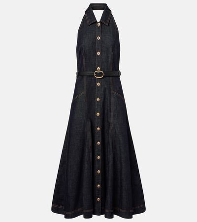Self-Portrait Self-Portrait Halterneck denim midi dress