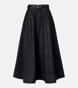 Self-Portrait Self-Portrait High-rise denim midi skirt