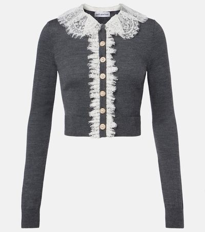 Self-Portrait Self-Portrait Lace-trimmed wool cardigan