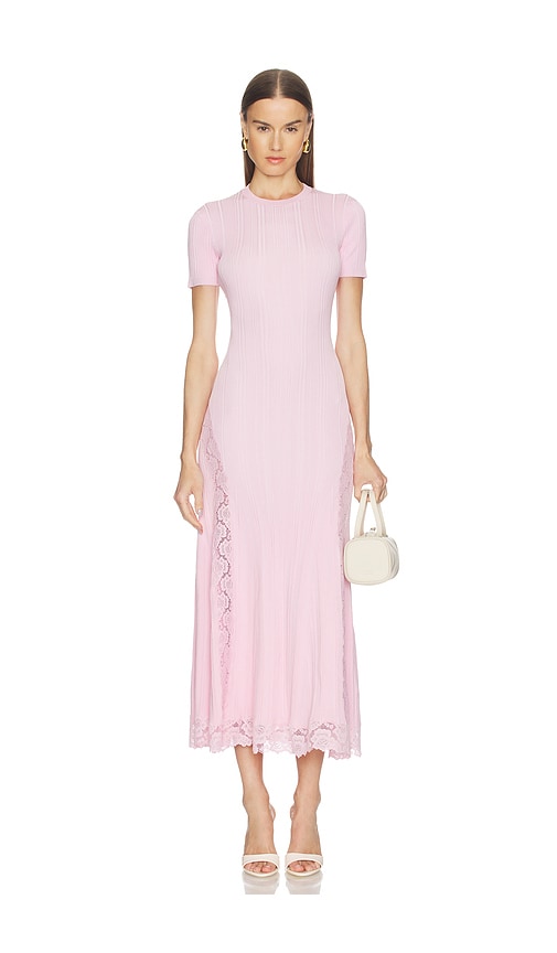 self portrait lace insert midi dress White Linen Lace Insert Midi Dress self-portrait-US