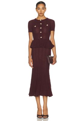 self-portrait self-portrait Pointelle Peplum Knit Midi Dress