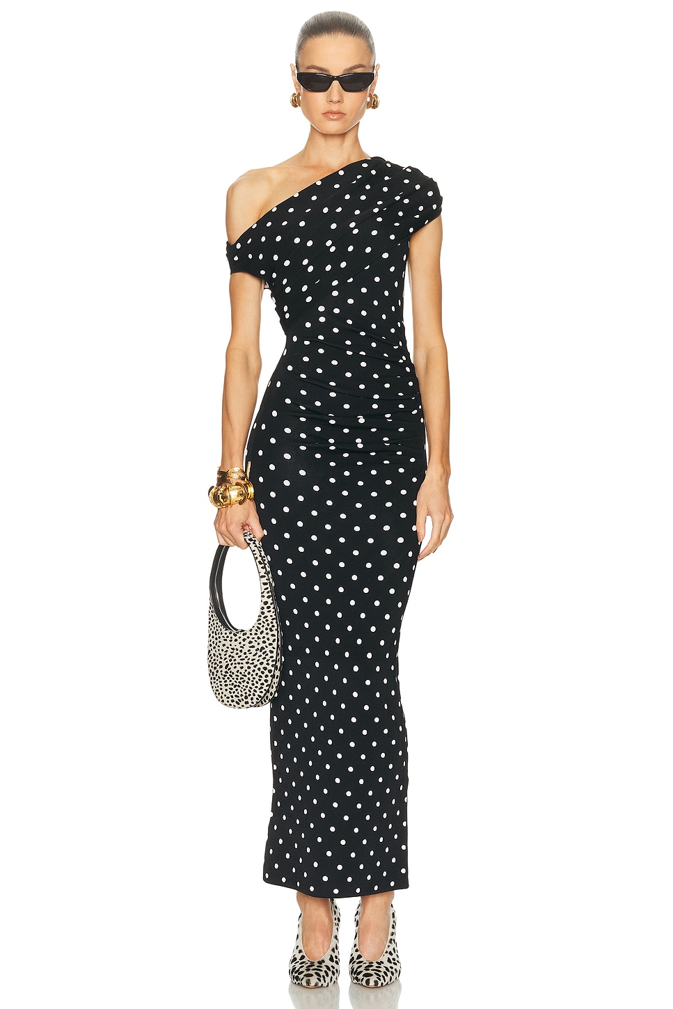 knee length dresses for ladies Self Portrait Navy Polka Dot Satin Midi Dress main image 1