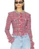 self-portrait self-portrait Red Check Frayed Knit Jacket - 1