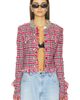self-portrait self-portrait Red Check Frayed Knit Jacket - 2
