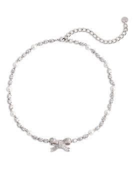 Self-portrait Self Portrait Crystal & Imitation Pearl Bow Necklace, 11.8-15.7