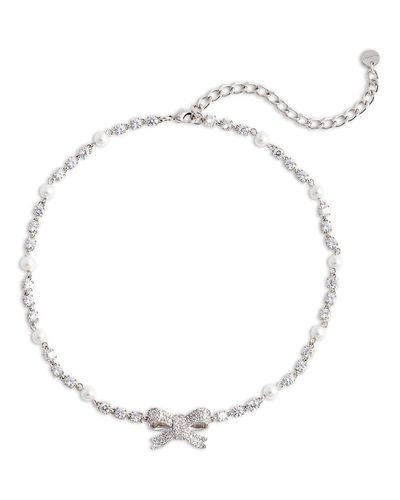 Self-portrait Self Portrait Crystal & Imitation Pearl Bow Necklace, 11.8-15.7