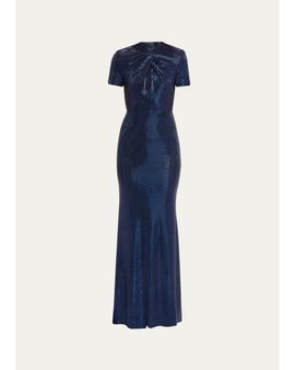 Self-Portrait Sequined Mock-Neck Gown
