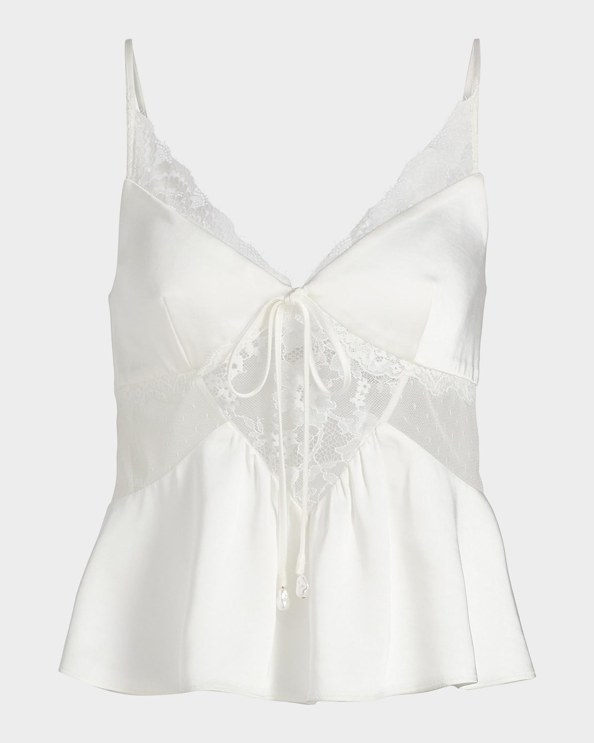 Self-Portrait Sheer Lace-Trim Satin Top