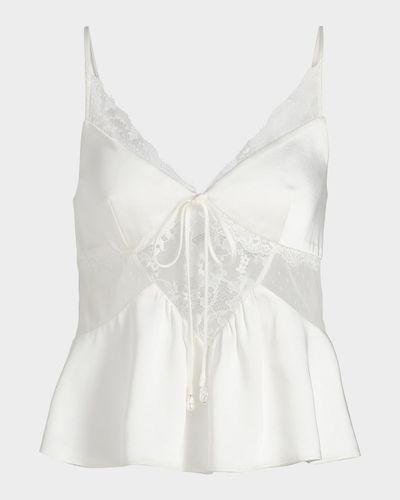 Self-Portrait Sheer Lace-Trim Satin Top