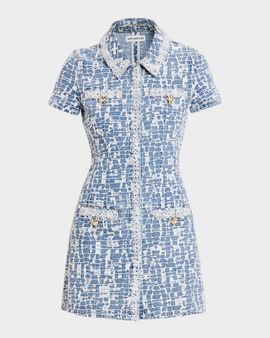 Self-Portrait Textured Denim Mini Shirtdress
