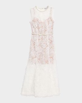 Self-Portrait Tulle Lace Rose Applique Midi Dress