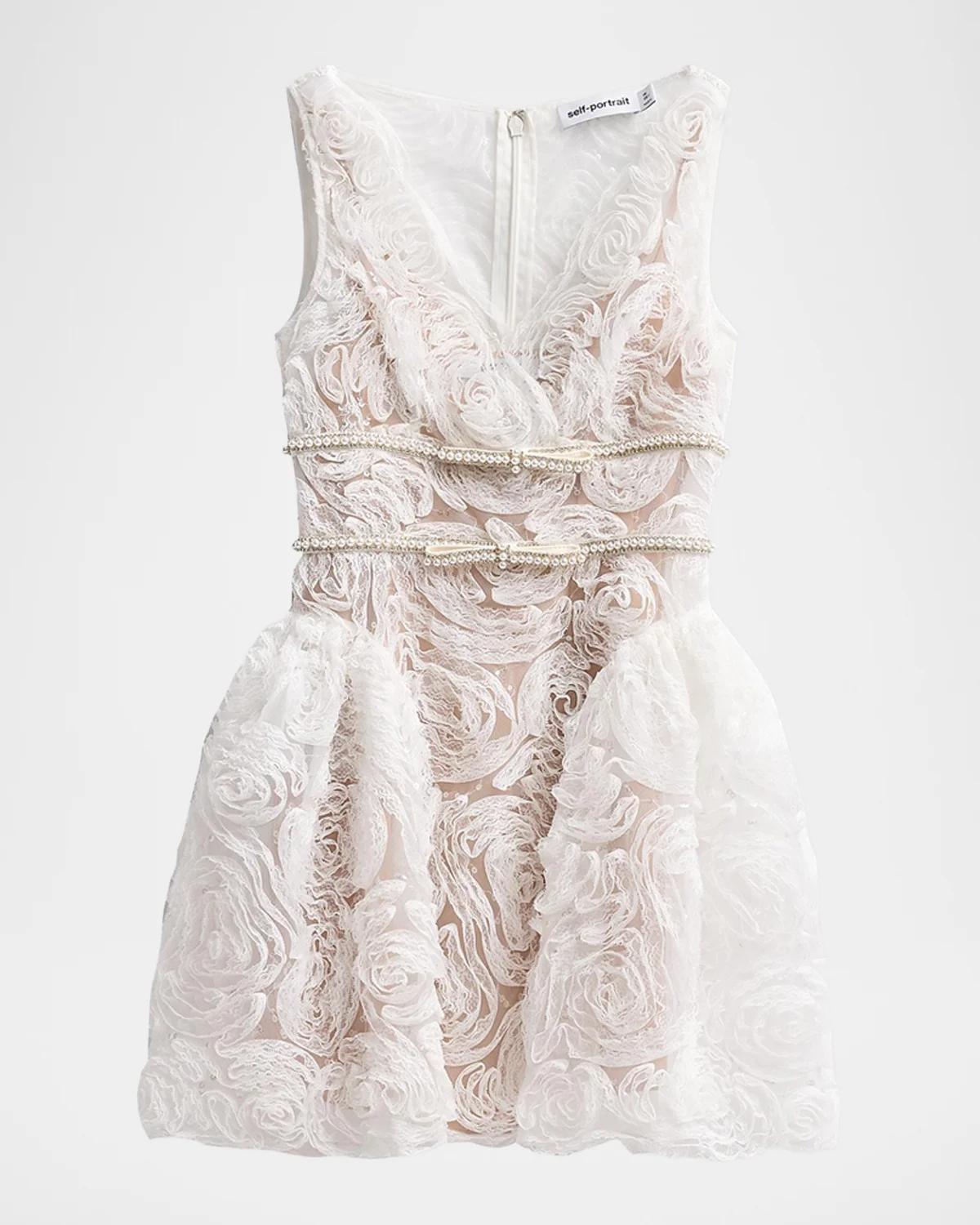 Self-Portrait Tulle Laced A-Line Mini Dress