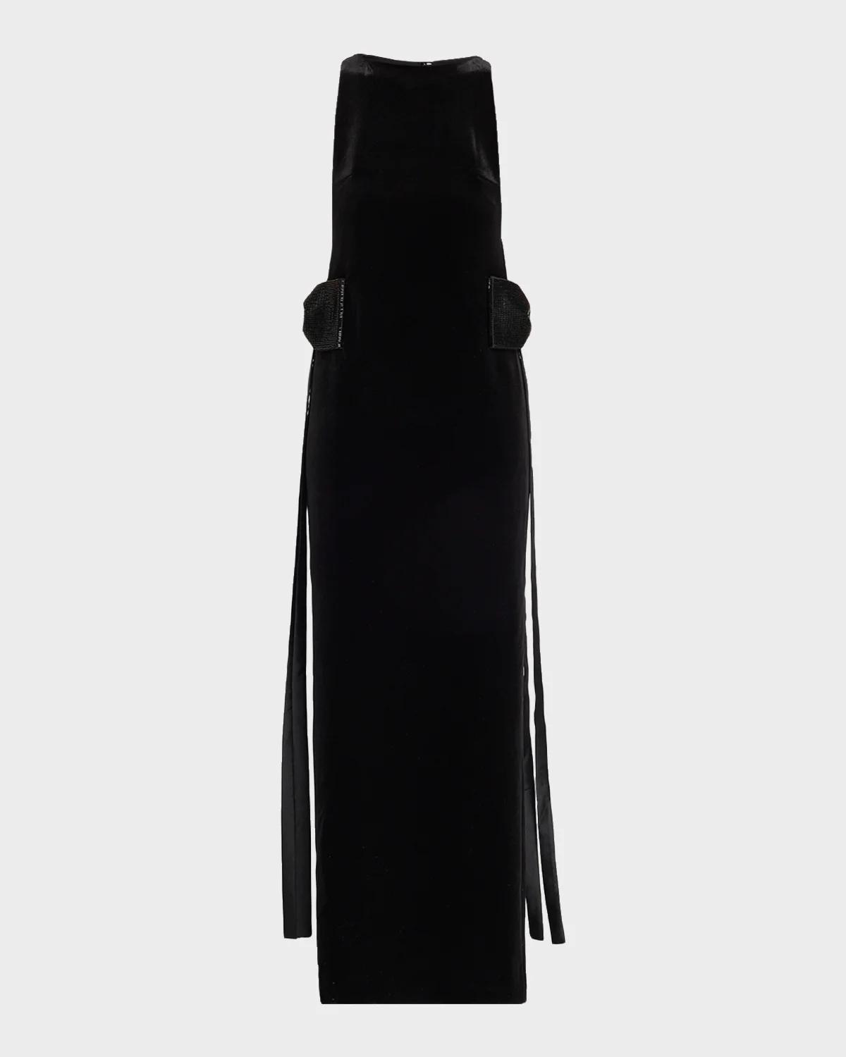 Self-Portrait Velvet Embellished Bow Maxi Dress