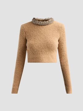 Self-Portrait Women's Beaded-Trim Knit Sweater
