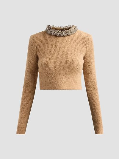 Self-Portrait Women's Beaded-Trim Knit Sweater