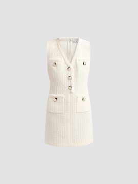 Self-Portrait Women's Bouclé V-Neck Shift Mini Dress