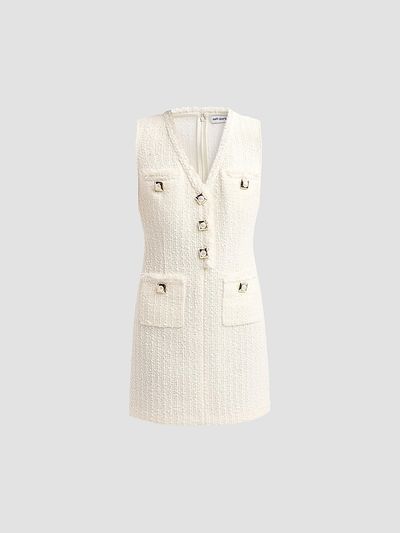 Self-Portrait Women's Bouclé V-Neck Shift Mini Dress