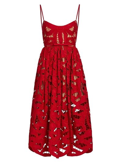 Self-Portrait Women's Bow Embroidered Cotton Midi-Dress