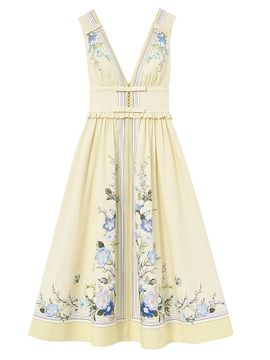 Self-Portrait Women's Floral Cotton Ruffle Midi Dress