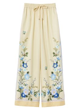 Self-Portrait Women's Floral Organza Wide-Leg Drawstring Pants