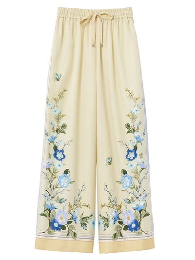 Self-Portrait Women's Floral Organza Wide-Leg Drawstring Pants