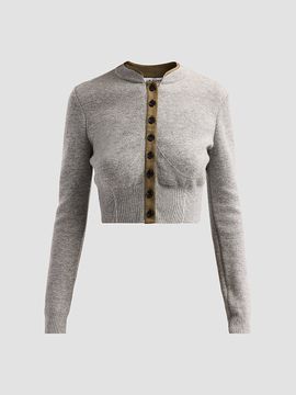 Self-Portrait Women's Grey Contrast Placket Cardigan