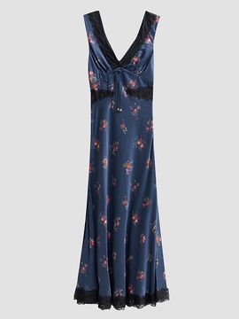 Self-Portrait Women's Inset-Lace Printed Satin Midi Dress