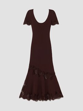 Self-Portrait Women's Lace-Trim Rib-Knit Midi Dress