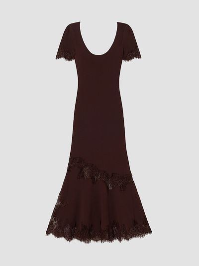 Self-Portrait Women's Lace-Trim Rib-Knit Midi Dress